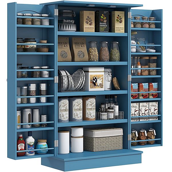 Homcom Kitchen Pantry Storage Cabinet W/ 5-tier Shelving, 12 Spice Racks - Blue