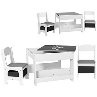 Qaba 3 pc Kids Table And Chair Set With Blackboard & Storage