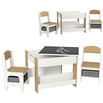 Qaba 3 pc Kids Table And Chair Set With Blackboard & Storage