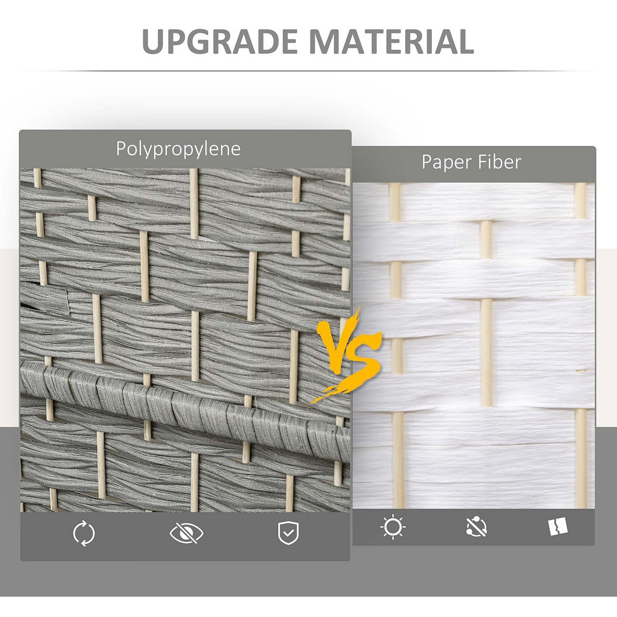 Upgrade material comparison for 3-panel room divider weave.