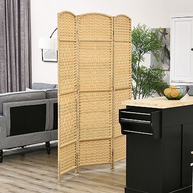 HOMCOM 3 Panel Room Divider Hand-Woven Freestanding Partition, Nature Wood