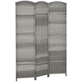 HOMCOM 3 Panel Room Divider Hand-Woven Freestanding Partition, Nature Wood