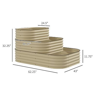 Outsunny 3-Tier Raised Garden Bed 62.25" x 43" x 32.25" Planter Set, Cream
