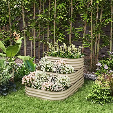 Outsunny 3-Tier Raised Garden Bed 62.25" x 43" x 32.25" Planter Set, Cream
