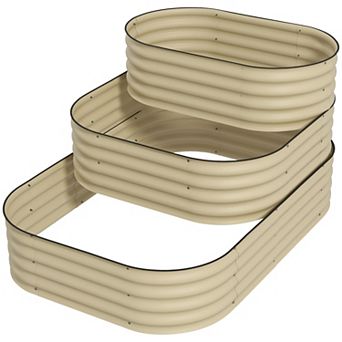 Outsunny 3 tier Raised Garden Bed 62.25" x 43" x 32.25" Planter Set, Cream
