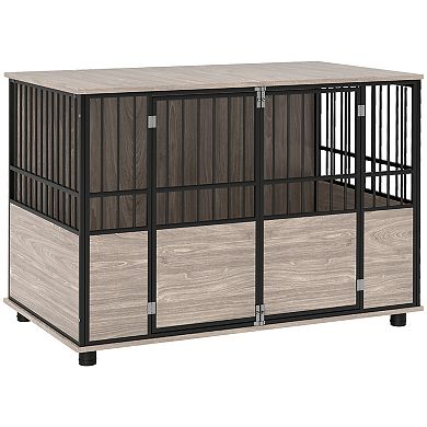 Pawhut Dog Crate Furniture, Decorative Dog Kennel End Table W/ Double Doors