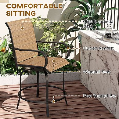 Outsunny 2 Outdoor Bar Stools W/ Armrests, Bar Height Chairs