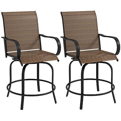 Outsunny 2 Outdoor Bar Stools W/ Armrests, Bar Height Chairs