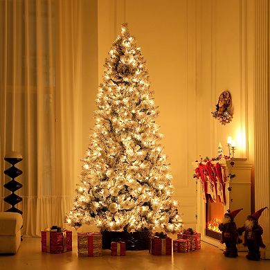 Homcom 9 Ft Prelit Flocked Artificial Christmas Tree W/ 750 Clear Lights