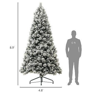 Homcom 9 Ft Prelit Flocked Artificial Christmas Tree W/ 750 Clear Lights