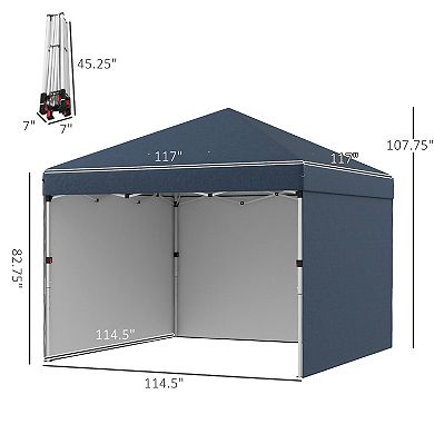Outsunny 10ft x 10' Pop Up Canopy with 3 Sidewalls and Carry Bag