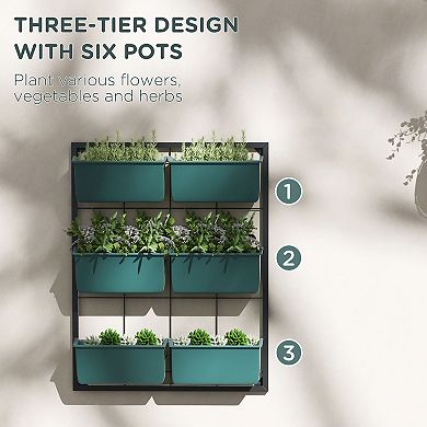 Outsunny 3-tier Wall Planter With 6 Pots For Indoor And Outdoor