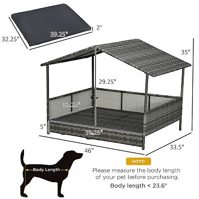 PawHut Outdoor Wicker Dog House Dog Bed W/ Canopy Cushion
