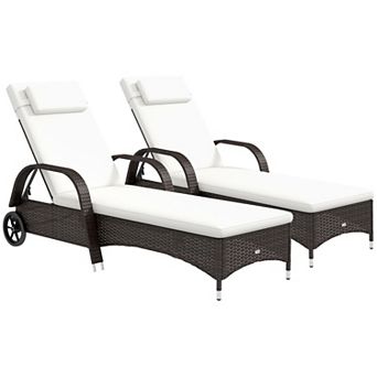 Outdoor 2 pc Reclining Chaise Lounge Chairs With Wheels