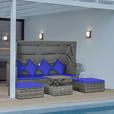 4-pc Patio Rattan Wicker Sofa Set Coffee Table Set W/ Cushions Dark Blue