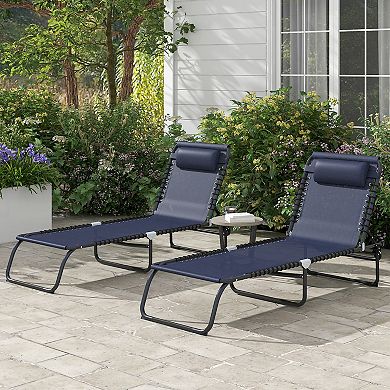 Foldable Beach Chaise Lounge 4 Adjustable Positions Tanning Chair, Dark Blue
