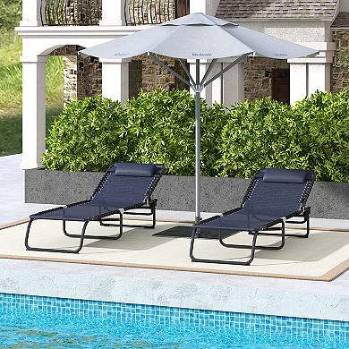 Foldable Beach Chaise Lounge 4 Adjustable Positions Tanning Chair, Dark Blue