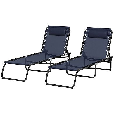 Foldable Beach Chaise Lounge 4 Adjustable Positions Tanning Chair, Dark Blue