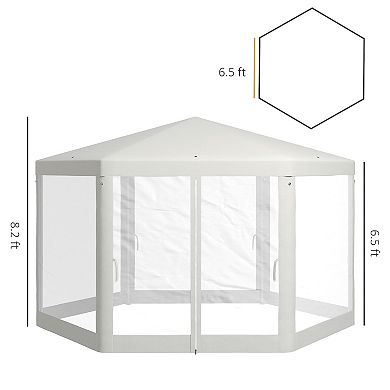 Outsunny 13ft x 11' Garden Party Tent, Hexagon Patio with Netting