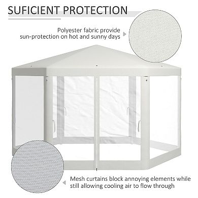 Outsunny 13ft x 11' Garden Party Tent, Hexagon Patio with Netting