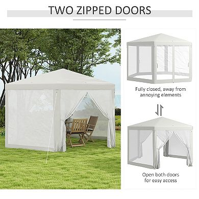 Outsunny 13ft x 11' Garden Party Tent, Hexagon Patio with Netting