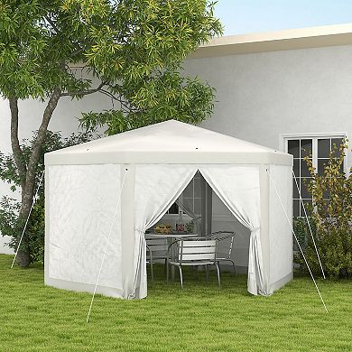 Outsunny 13ft x 11' Garden Party Tent, Hexagon Patio with Netting