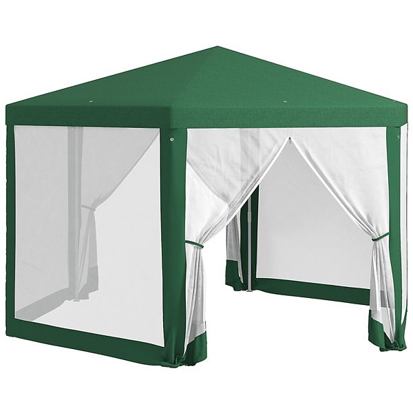 Outsunny 13' X 11' Garden Party Tent, Hexagon Patio With Netting - Green