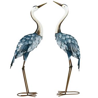 Outsunny 2 pc Crane Garden Statues, Metal Yard Art Bird Sculptures, Blue