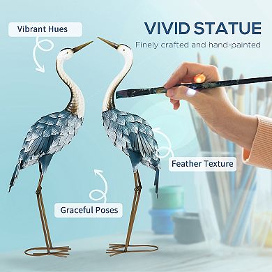 Outsunny 2pc Crane Garden Statues, Metal Yard Art Bird Sculptures