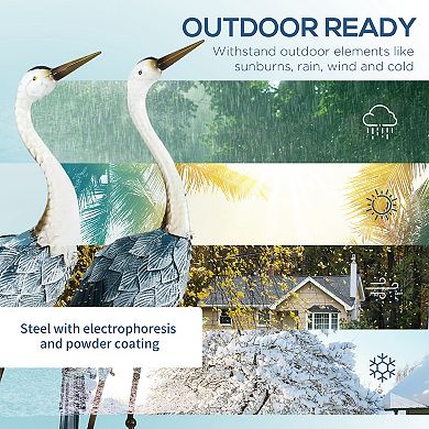 Outsunny 2pc Crane Garden Statues, Metal Yard Art Bird Sculptures