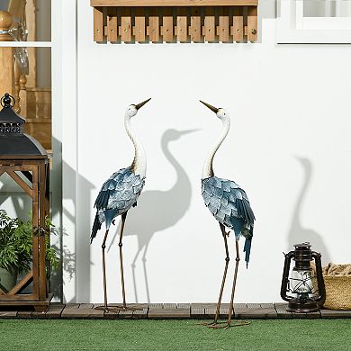 Outsunny 2pc Crane Garden Statues, Metal Yard Art Bird Sculptures