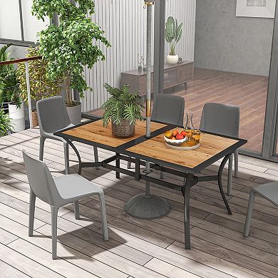 Outdoor Dining Table W/ 1.75" Umbrella Hole, Steel Frame