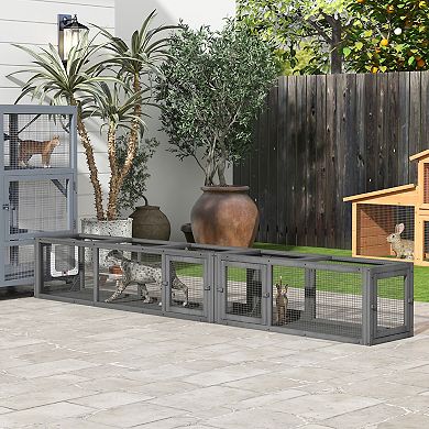 Pawhut 98" Cat Tunnel Outdoor With Combinable Design, Doors