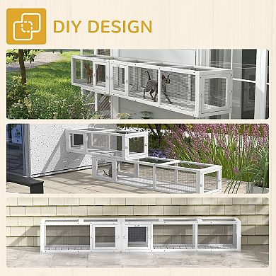 PawHut 98" Cat Tunnel Outdoor with Combinable Design, Doors,