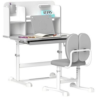 Qaba Height Adjustable Kids Desk And Chair Set W/ Reading Rack