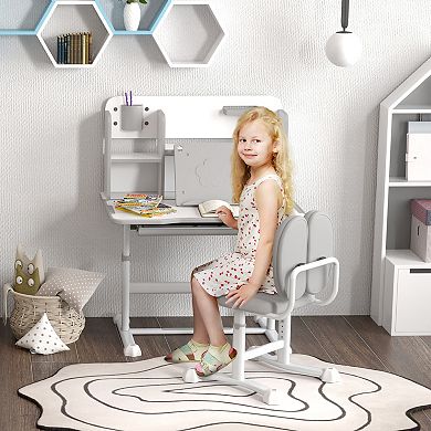 Qaba Height Adjustable Kids Desk And Chair Set W/ Reading Rack