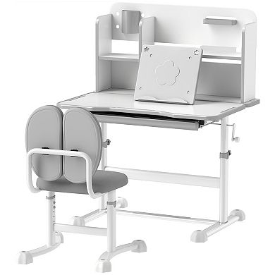 Qaba Height Adjustable Kids Desk And Chair Set W/ Reading Rack