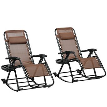 Outsunny Set Of 2 Rocking Zero Gravity Lounge Chairs, Folding
