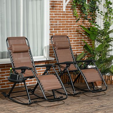 Outsunny Set Of 2 Rocking Zero Gravity Lounge Chairs, Folding