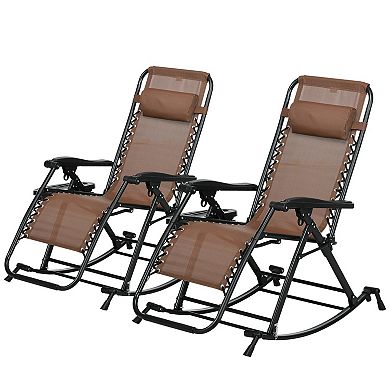Outsunny Set Of 2 Rocking Zero Gravity Lounge Chairs, Folding