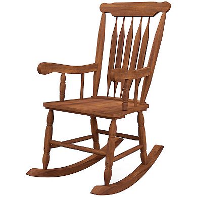 Outsunny 350 Lbs Outdoor Wood Rocking Chair With High Back For Patio