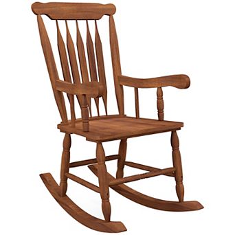 Outsunny 350 Lbs Outdoor Wood Rocking Chair With High Back For Patio