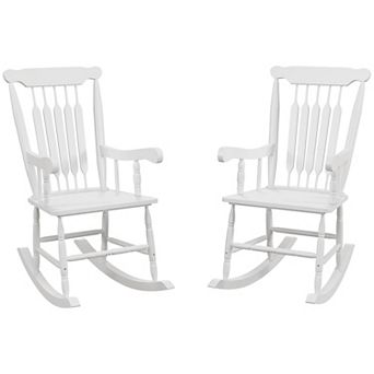 Outsunny 350 Lbs Outdoor Wood Rocking Chair With High Back For Patio