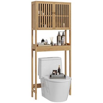 Homcom Over The Toilet Storage Cabinet With Slatted Doors, Adjustable Shelf