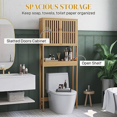 Homcom Over The Toilet Storage Cabinet With Slatted Doors, Adjustable Shelf