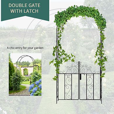 Outsunny 7.5 Metal Garden Arch w/ Double Gate, Garden Arbor Trellis,