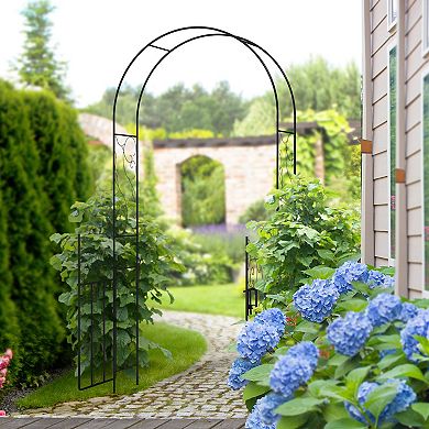 Outsunny 7.5 Metal Garden Arch w/ Double Gate, Garden Arbor Trellis,