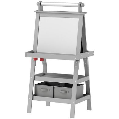 Qaba Easel For Kids W/ Paper Roll, Whiteboard Chalkboard