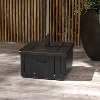 Outsunny Patio Umbrella Base With Wheels, End Table, Planter Box, Black
