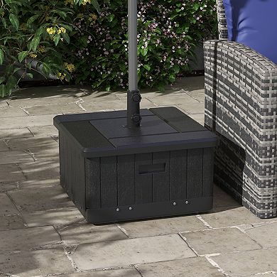 Outsunny Patio Umbrella Base With Wheels, End Table, Planter Box, Black